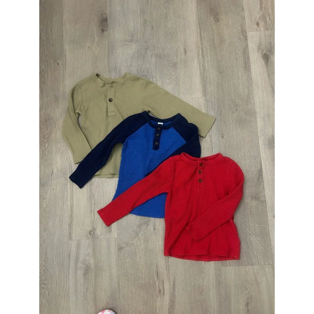 Boys Bundle of 3 Long Sleeve Henley Shirts Size 4T Waffle Thermal